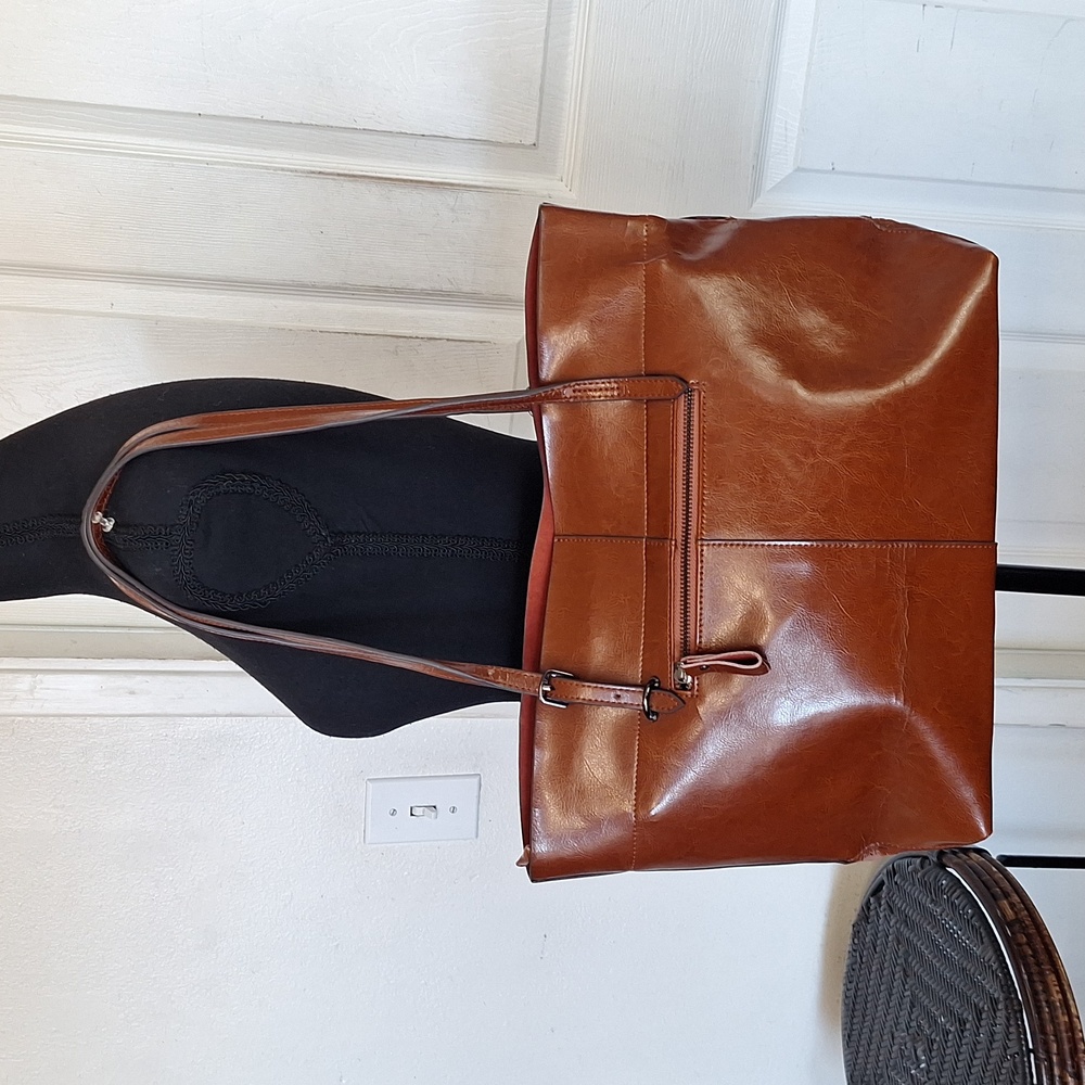Kattee Leather Tote Brown Shoulder Bag Purse New With Flaws